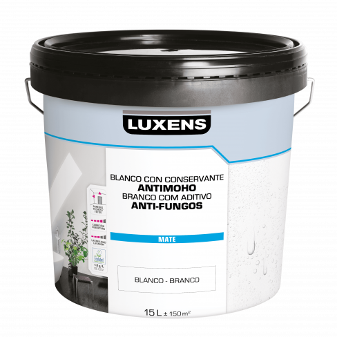 Tinta interior mate LUXENS ANTI-FUNGOS 15L BRANCO