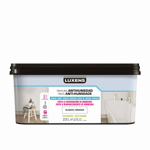 Tinta interior acrílico anti-humidade acetinado 2,5 L Luxens