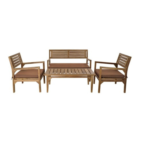  Conjunto de Mesa com 3 Poltronas ITEM Teca (4 Peças)