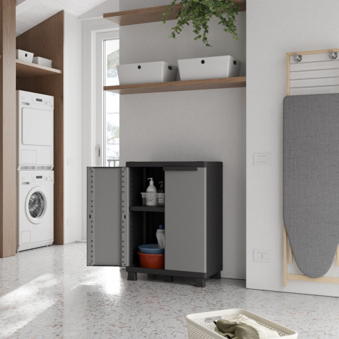 Arm&aacute;rio em PVC baixo interior cinza 91,5x68x39 cm Spaceo Gary