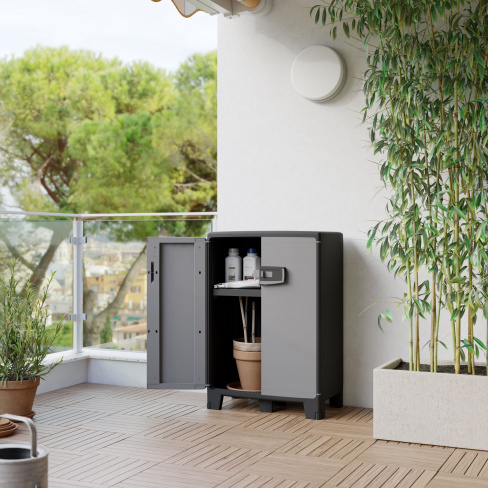 Armário em PVC baixo exterior preto cinza 93x65x39 cm Spaceo Wendy