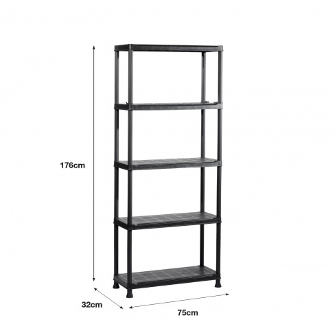 Estante em PVC preto 5 prateleiras 176x75x32 cm 150 kg Spaceo Standard