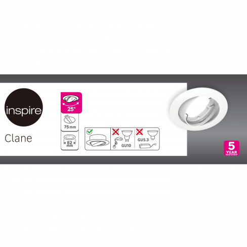 Foco de encastrar sem lâmpada Clane Inspire GU10 1 luz 8,2cm branco