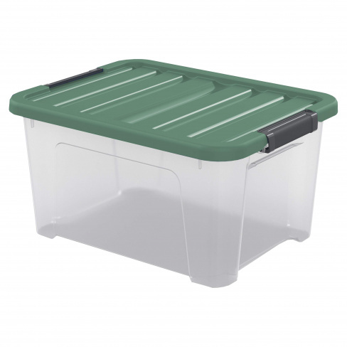 Caixa de arrumação PVC transparente com tampa verde 23L 45x34x23 cm Spaceo