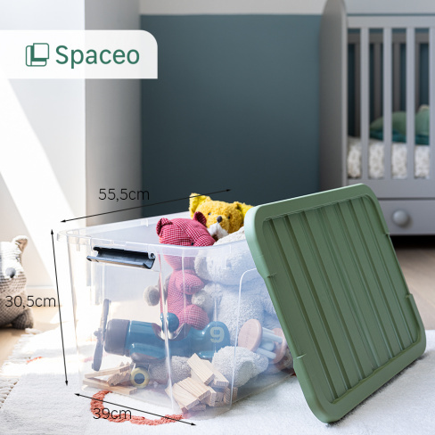 Caixa de arrumação PVC transparente com tampa verde 44L 55,5x39x30,5 cm Spaceo