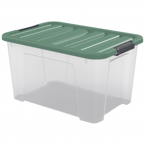 Caixa de arrumação PVC transparente com tampa verde 44L 55,5x39x30,5 cm Spaceo
