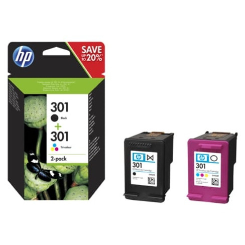 Pack 2 Tinteiros HP 301 Preto e Cores (N9J72AE)