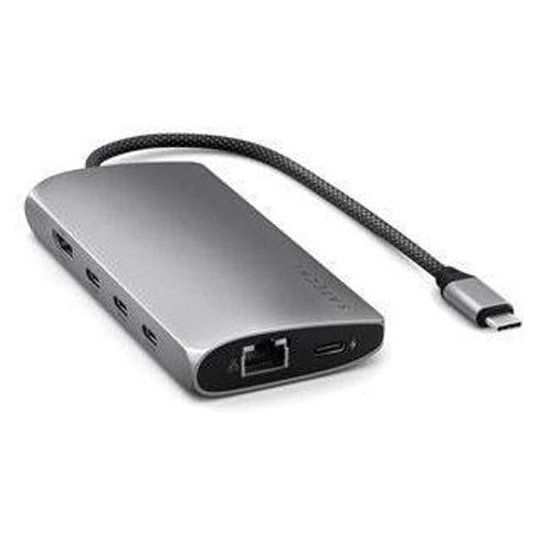 Hub com ligação USB-C, tem 1x porta HDMI 8K, 1x gigabit ethernet, 1x 100W USB-