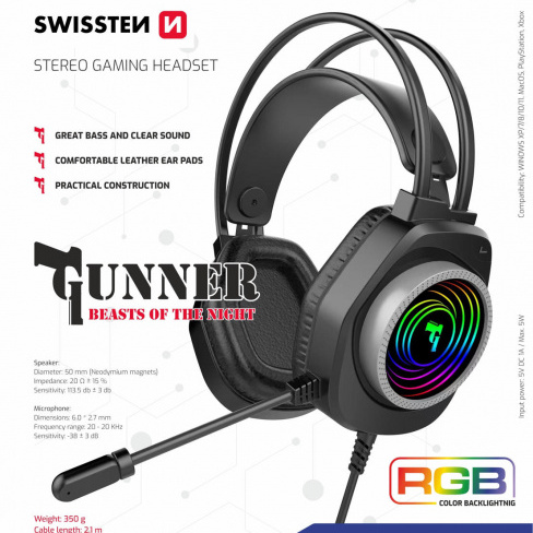 Swissten - Headset Gaming Gunner