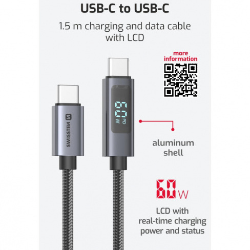 Swissten - Cabo LCD USB-C - USB-C 1.5m