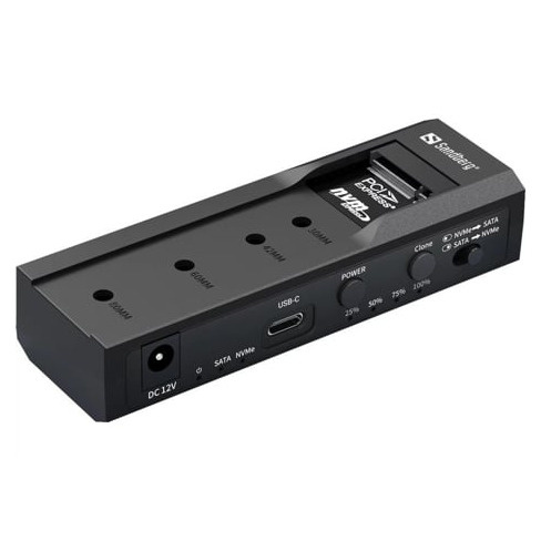 Caixa com ligação USB-C, aceita discos SSD e NVME M.2 SSD 3.5/2.5 SATA, permit