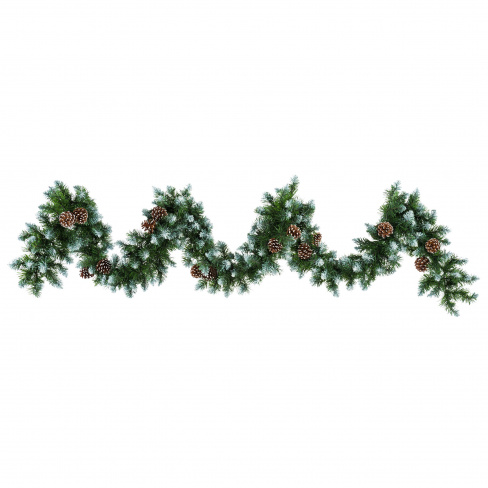 Grinalda de natal interior/exterior neve e pinhas 270cm verde