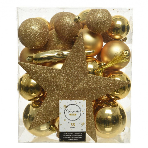 Conjunto de 33 enfeites de natal dourado