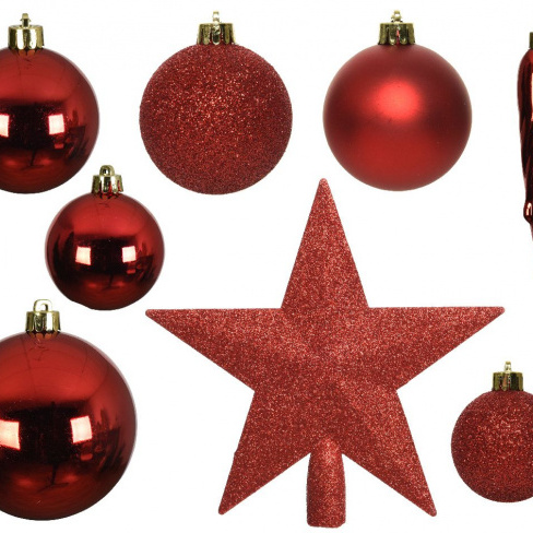 Conjunto de 33 enfeites de natal vermelho