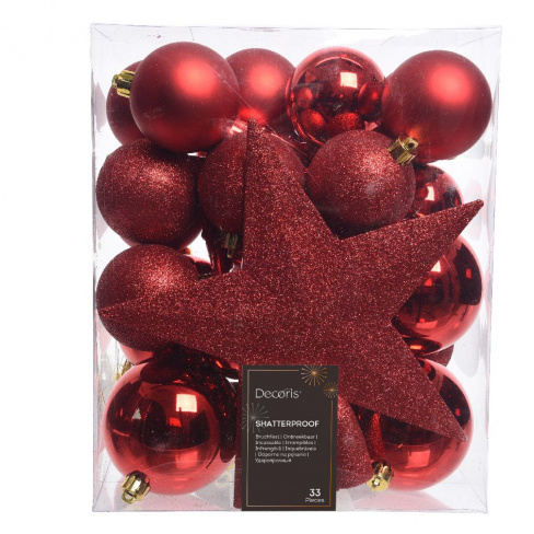 Conjunto de 33 enfeites de natal vermelho