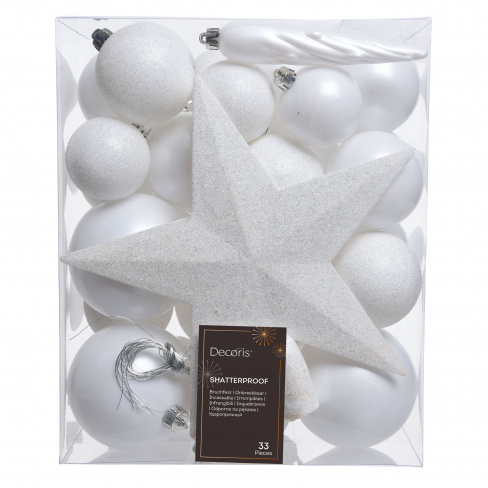 Conjunto de 33 enfeites de natal branco