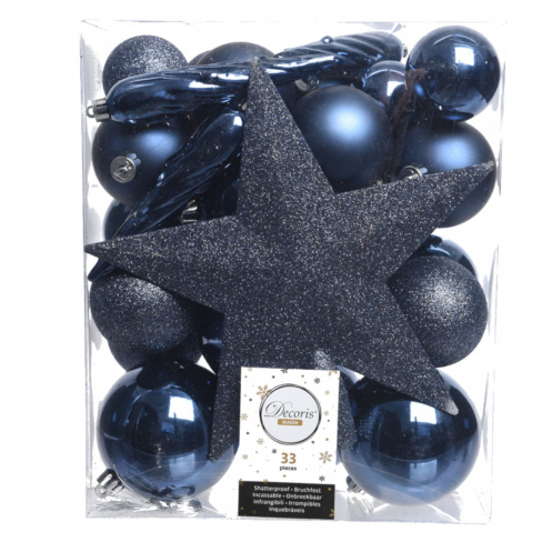Conjunto de 33 enfeites de natal azul