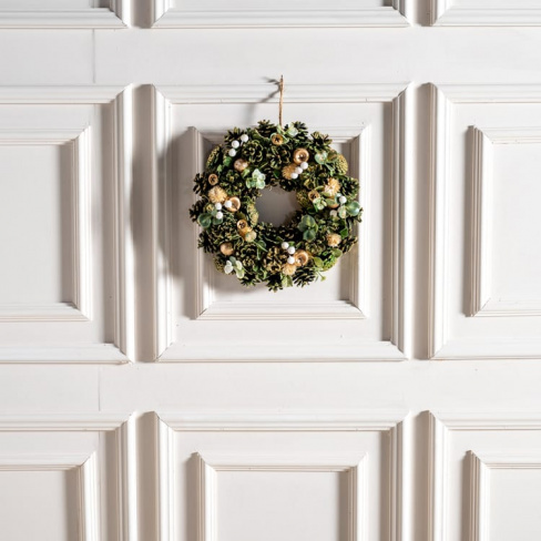 Coroa decorada ⌀34 cm verde e dourado