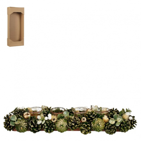 Centro de mesa decorado 54 cm verde e dourado