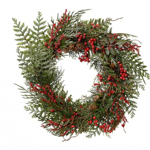Coroa bagas vermelhas e pinhas ⌀50 cm