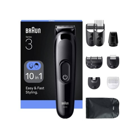 Aparador Multifunções BRAUN Series 3 AIO3560 10-em-1 Para Barba, Cabelo E Corp