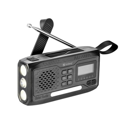 R&aacute;dio FM e DAB+ para situa&ccedil;&otilde;es de emerg&ecirc;ncia. Carrega atrav&eacute;s de painel sol