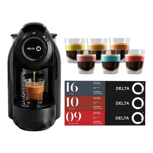Kit M&aacute;quina de Caf&eacute; DELTA Q Qool Evolution Preta + 6 copos Qlear + at&eacute; 60 c&aacute;