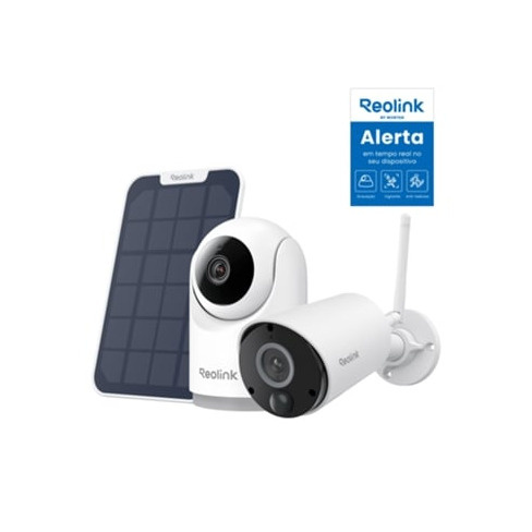Kit Seguran&ccedil;a 1 -REOLINK E321+B320 com Painel Solar e Placa Dissuadora (WiFi -